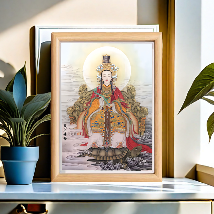 新款妈祖画像天妃天后天上圣母相框摆台海神娘娘神像画供奉摆件