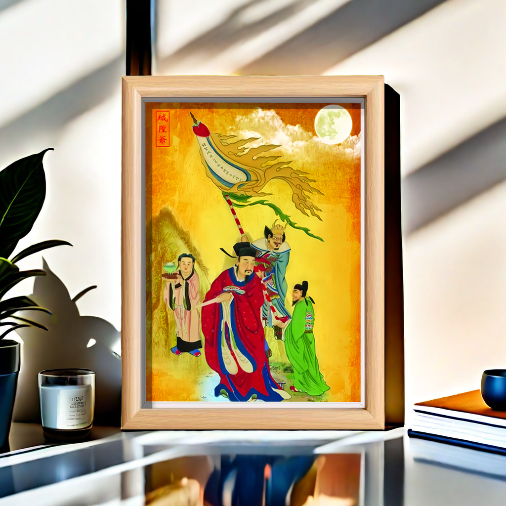 城隍爷神像木制相框摆台挂画客厅玄关守护居家桌面摆件中式高清