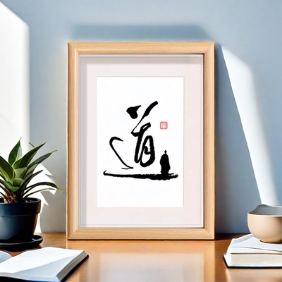 道字相框摆件书法中堂装饰挂画禅意书房客厅极简风原木风桌面摆台