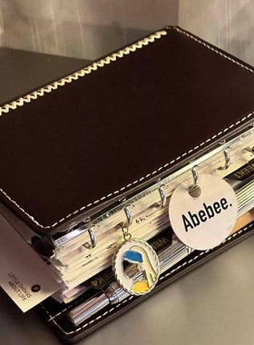 小红书同款黑巧A7双环活页本子皮质创意手账本高颜值随身日记记事