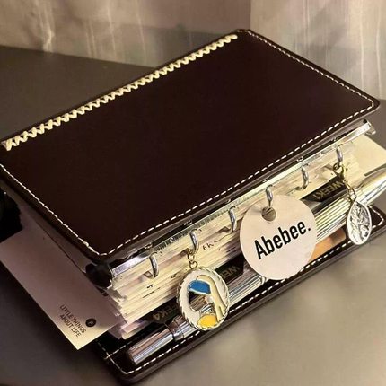 小红书同款黑巧A7双环活页本子皮质创意手账本高颜值随身日记记事