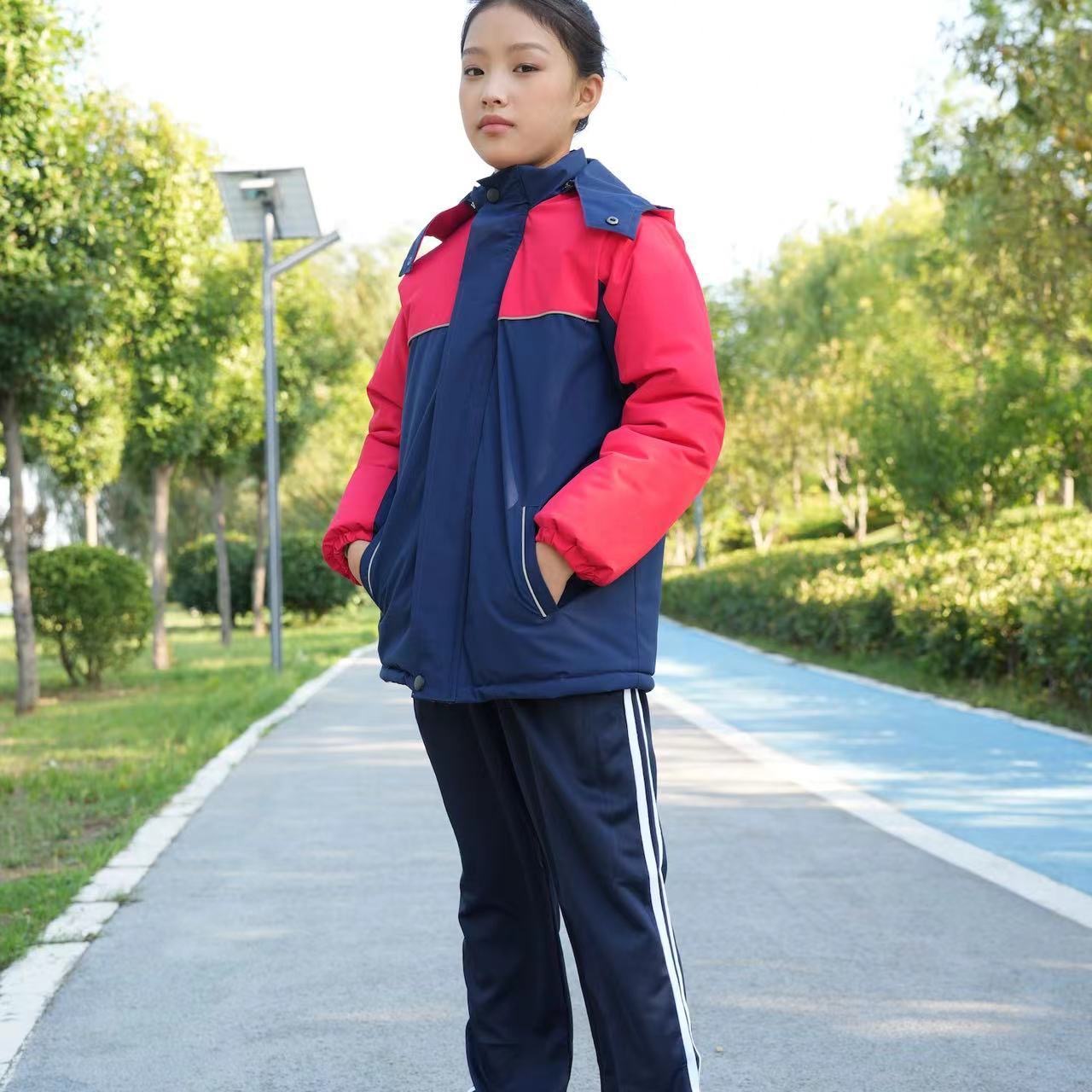 小学生新款校服冲锋衣秋冬加绒加厚一体棉服幼儿园儿童班服保暖
