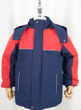 冲锋衣秋冬加绒加厚一体棉服幼儿园儿童班服保暖红蓝拼色冲锋衣