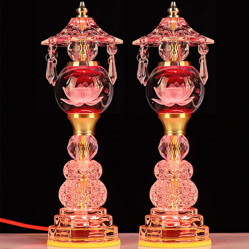 莲花灯新款长明灯插电led七彩水晶玻璃仙家佛家财神观音菩萨佛灯