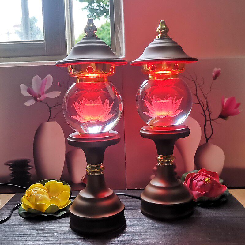 新款led水晶七彩神社灯仙家莲花灯佛前佛供灯仙莲家用插电长明灯