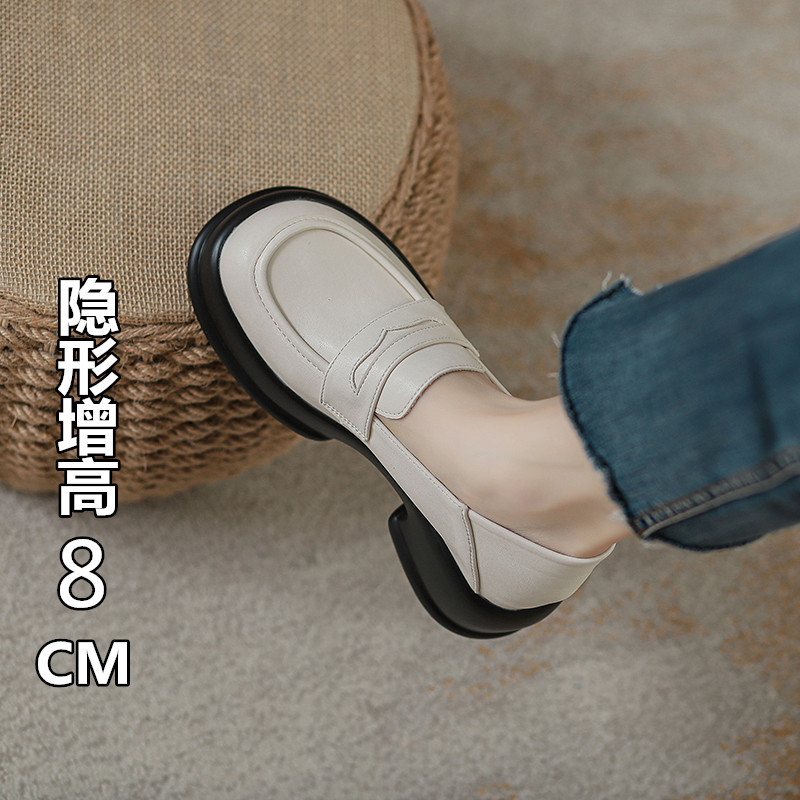 内增高真皮小皮鞋女厚底单鞋学院休闲百搭小个子一脚蹬高跟乐福鞋