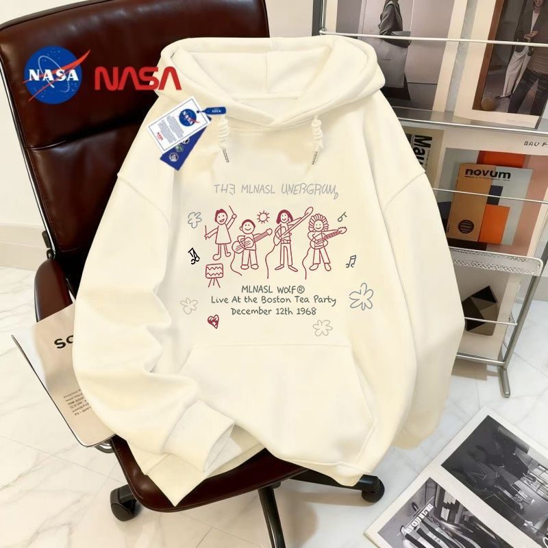 NASA联名美式涂鸦乐队创意设计连帽卫衣秋冬休闲上衣帽衫套头男女