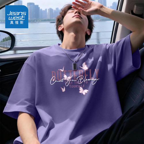 真维斯短袖t恤男美式印花纯棉