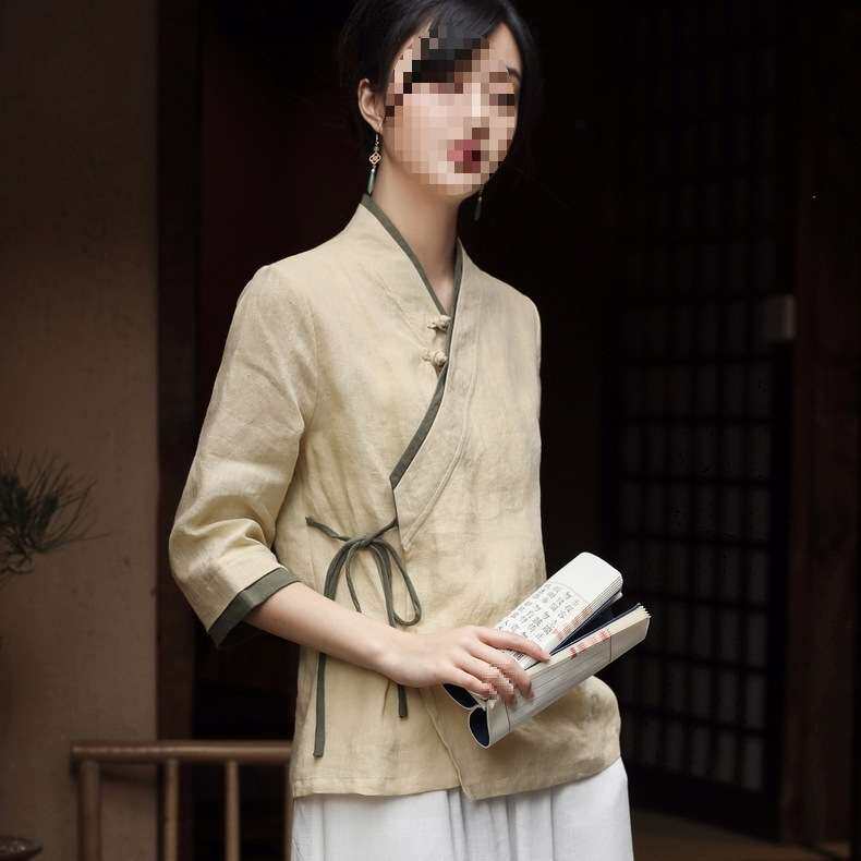 茶艺师服装民国风禅意女装茶系上衣中式旗袍唐装上衣茶服夏季