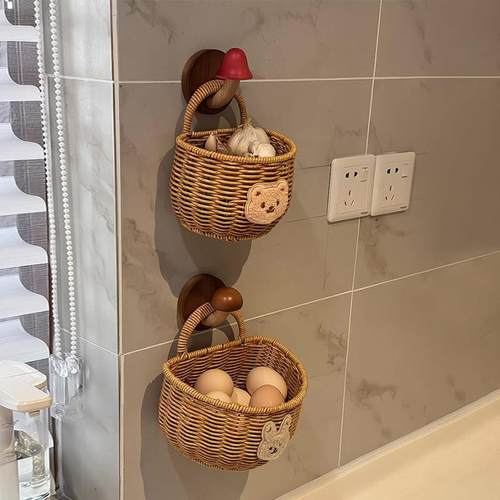 【厨房收纳神器】葱姜蒜收纳盒挂篮置物架免打孔编织挂式置物篮子