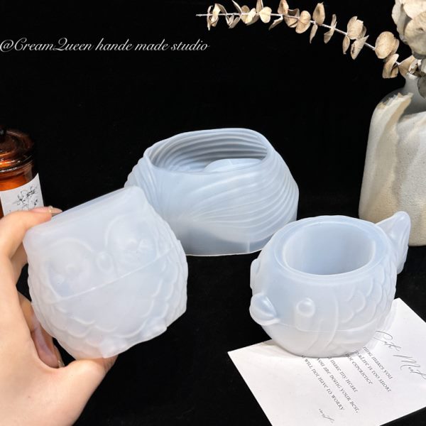 DIY手工石膏奶油胖鱼猫头鹰动物水晶滴胶后皇硅胶模具多肉花盆头