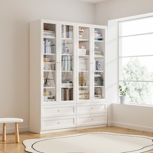 精选可比熊实木书柜带玻璃门家用组合柜客厅储物柜立柜落地书架置