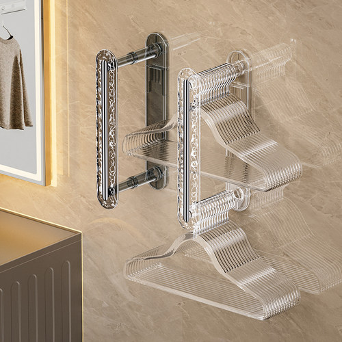 轻奢衣架收纳层架免打孔伸缩家用阳台多功能整理架带夹子挂钩晾衣