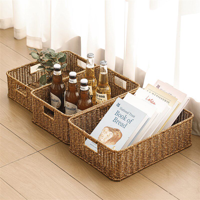 彷藤编编织收纳筐客厅电视柜抽屉茶几储物篮筐桌面零食杂物收纳盒