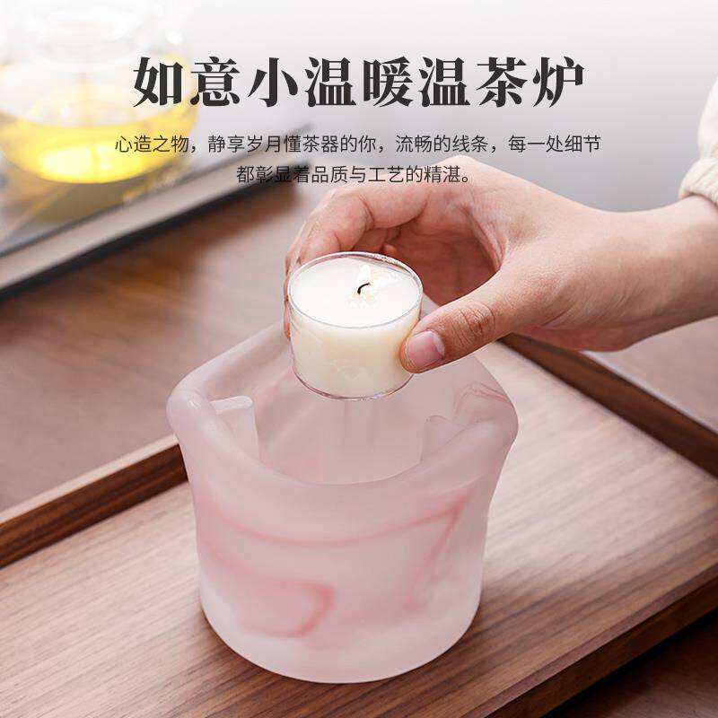 古德窑琉璃淡粉禅月温茶炉提梁壶套组琉璃围炉煮茶暖茶家用茶具