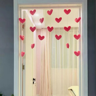 精选卧室门帘吊饰爱心挂饰免打孔隔断吊帘线帘少女心韩式粉色桃心
