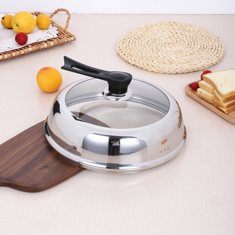 锅盖不锈钢加高加厚32CM34CM36CM38CM炒锅盖钢化玻V璃盖子可视通