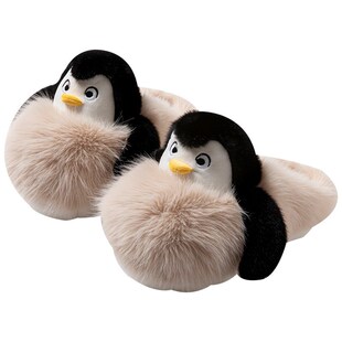 冬季 可爱企鹅毛毛鞋 保暖棉鞋 学生宿舍专用拖鞋 新居家鞋 卡通毛毛鞋