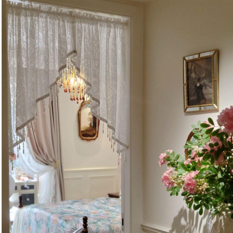 【底价清货】豪华吊珠门帘免打孔隔E断帘半截厨房拱形帘三角遮挡