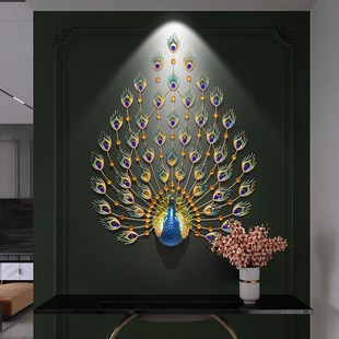 现代轻奢孔雀墙饰客厅格栅墙面装饰高级感挂件入户玄关背景墙壁饰