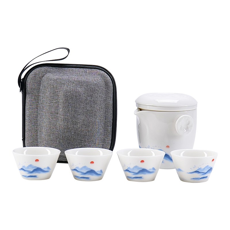 羊脂玉瓷便携式旅行茶具套装快客杯一壶四杯N随身户外功夫茶杯定