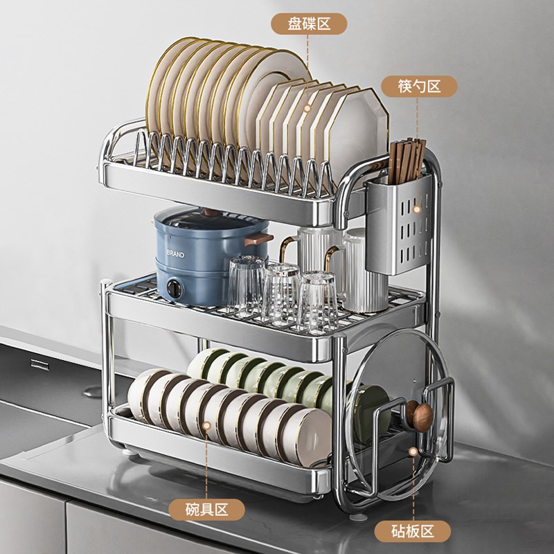碗碟收纳架不锈钢沥水碗q盘架厨房多功能置物架2024新款碗架碗筷
