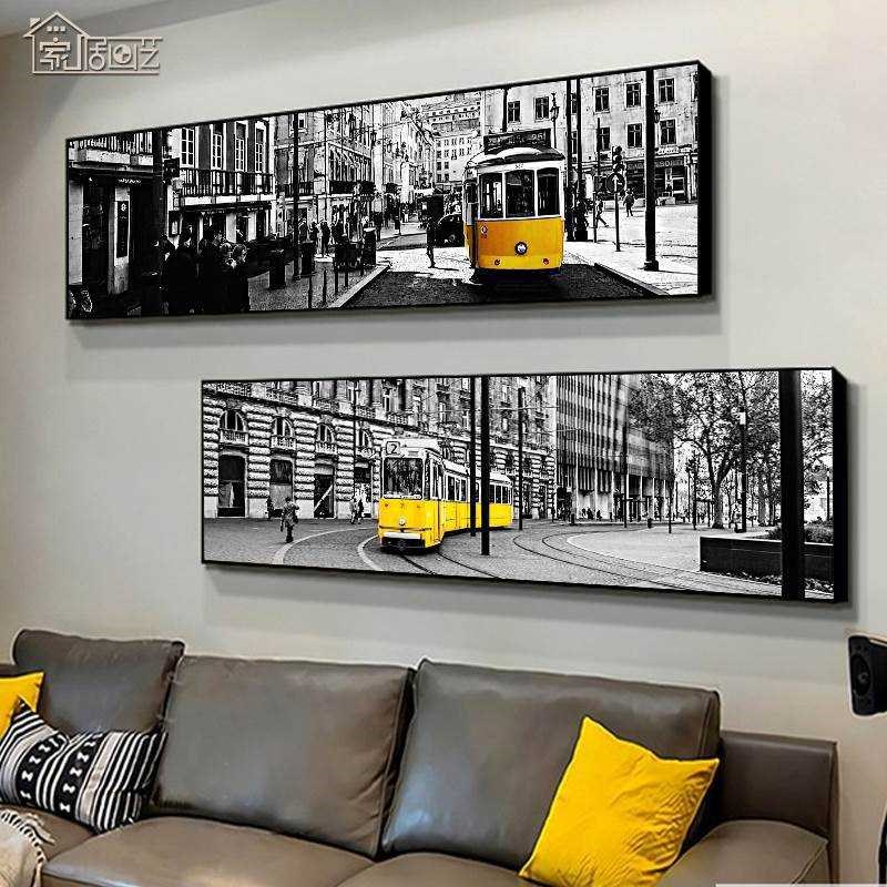 欧式黑白建筑客厅装饰画现代沙A发背景墙画卧室床头挂画工业风壁图片