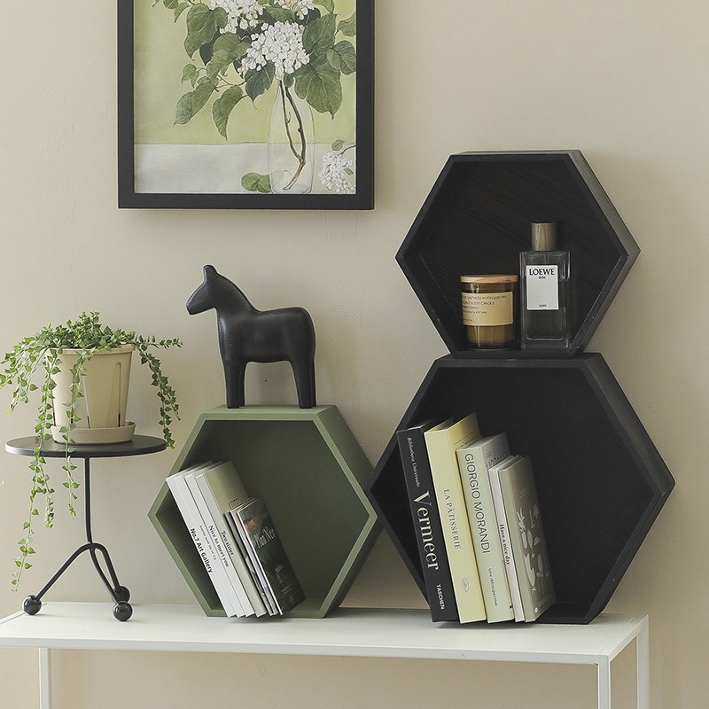 创意木质置物架 咖啡角杂物架 书房书本收纳架 ins风桌面收纳盒