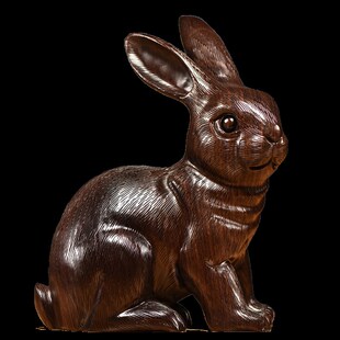 黑檀木雕兔子摆件实木十二生肖家居客厅电视柜摆设装饰红木工艺品