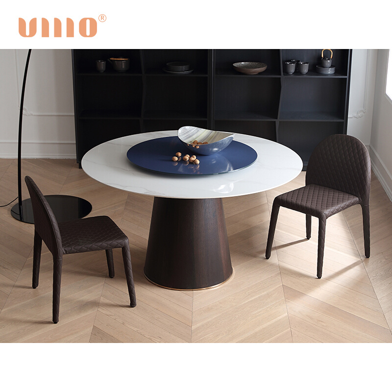 ULLLO意式极简岩板餐桌家用小户型圆形饭桌现代简约带转盘桌子