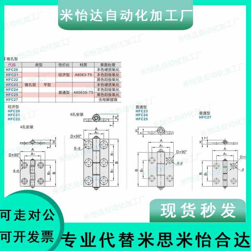 同怡合达HFC21 HFC22-35B/48/62铝合金碟形铰链型HHPMGS5