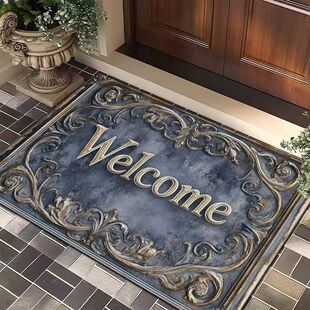 TEMU跨境亚马逊WELCOME复古地垫入户耐脏蹭脚垫浴室吸水防滑脚垫