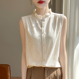打底衫 西装 精仿羊毛针织上衣 衬衫 高级感吊带背心内搭女花边领无袖