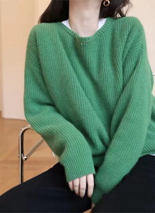 羊毛衫 欧货白色春秋冬新款 女宽松慵懒软糯圆领高端针织打底毛衣