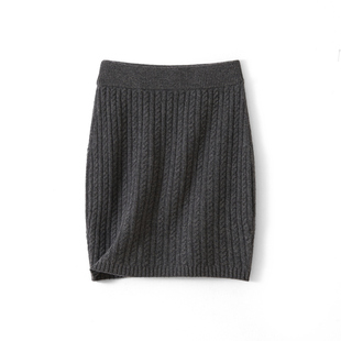 春秋冬新款100纯羊毛针织半身裙女高腰显瘦包臀裙一步裙毛线裙子