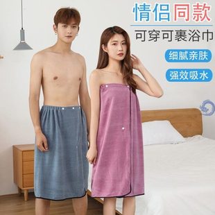 加厚裹一对可女士家用吸按扣浴裙浴巾情侣款 可水情侣浴袍男大码 穿