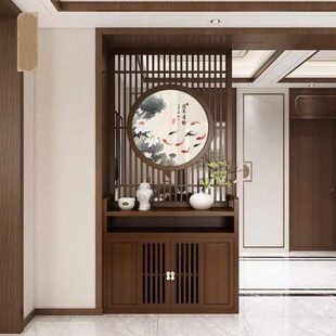 家用装 刺绣客厅遮挡隔断实木屏风收纳柜新中式 饰玄关镂空入户遮挡