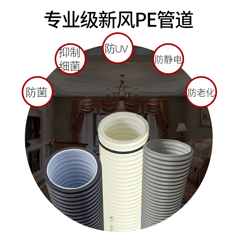 。磐燁panye新風系統(tǒng)管道63 75 90 110 pe波紋圓管環(huán)保消音新風管