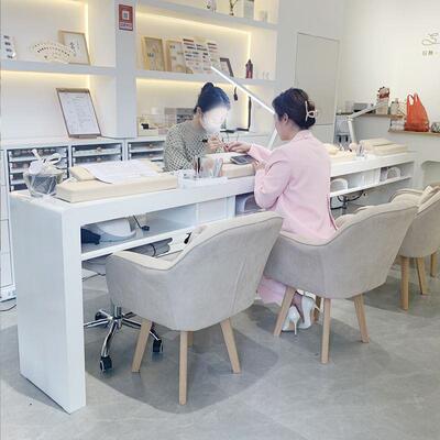 日式美甲桌子单人双人三人凹槽收纳盒吸尘器实木烤漆美甲台美甲桌