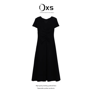 V领设计气质显瘦褶皱连衣裙 6.6Q欧秀莎OUXIUSHA 法式