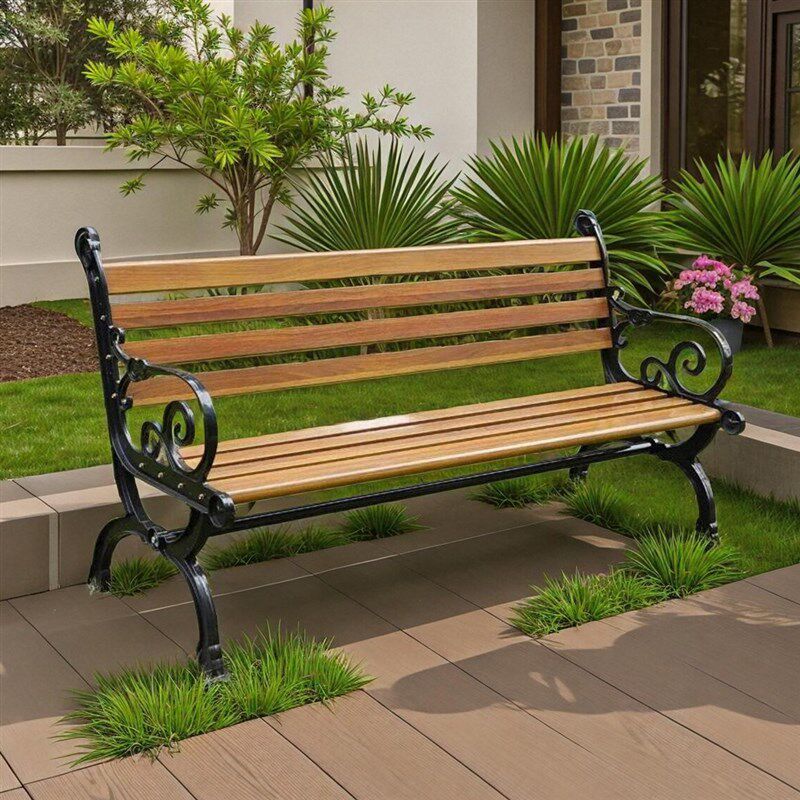 公园椅户外长椅休闲防腐木塑木室外长凳子靠背排椅庭院锌合金座椅