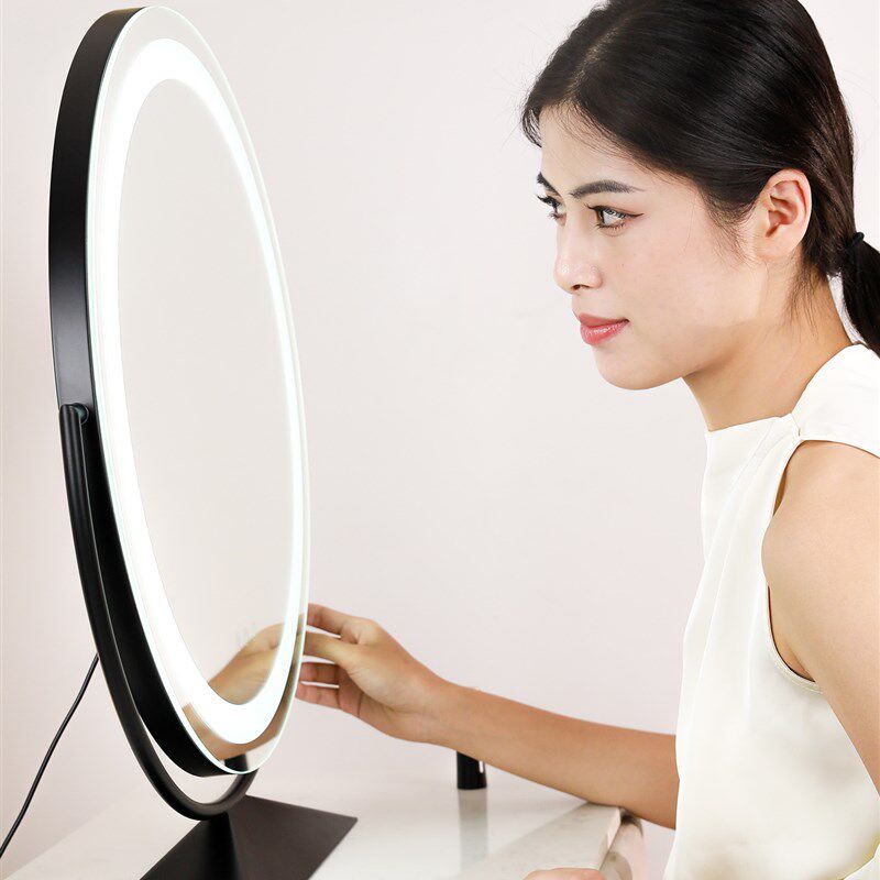 化妆镜带灯桌面台式圆形梳妆台镜子卧室美妆镜智能补光大号梳妆镜