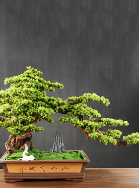 仿真植物盆景摆件客厅玄关酒店装饰软装新中式迎客松绿植盆栽造景