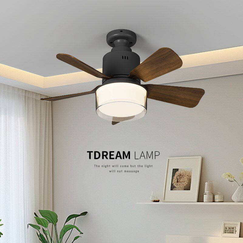 E27球泡风扇灯led复古木纹小户型卧室餐厅厨房灯阳台电扇一体灯具