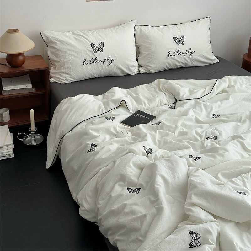 梨梦 蝴蝶入夏 轻奢刺绣夏凉被四件套夏季薄被子单双人空调被芯,床上用品,化纤被,淘宝优惠券,粉丝福利购,淘宝优惠卷