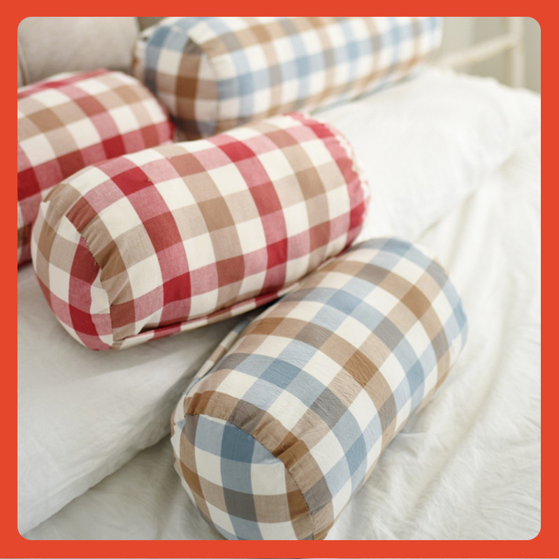 ? 可爱丸子妹同款格子水洗棉长条抱枕靠垫露营出行背带便携