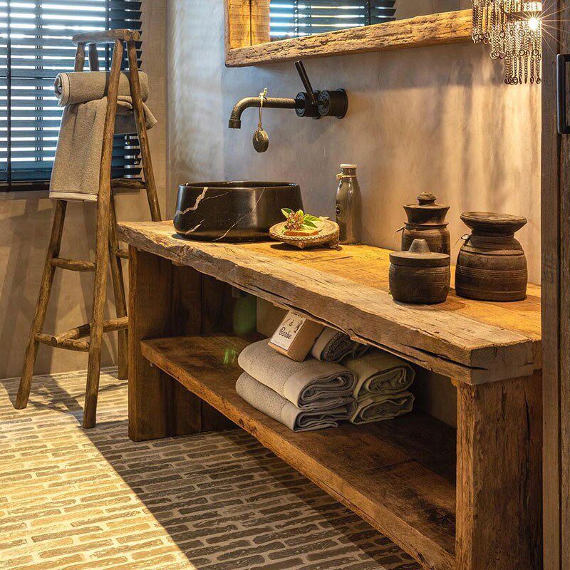 侘寂风浴室柜实木复古洗手台原木做旧洗脸盆组合柜民宿酒店洗漱台
