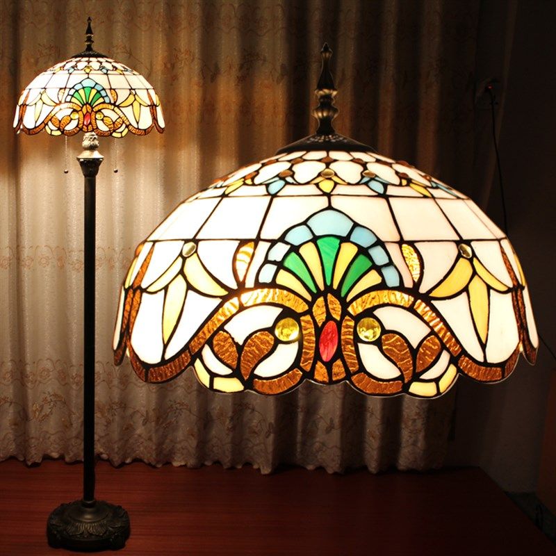 欧式复古风灯罩手工玻璃落地灯客厅餐厅卧室书房琴行特色节能地灯