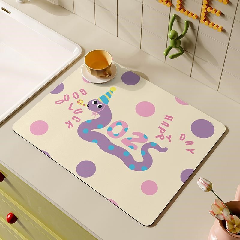 蛇年厨房台面沥水垫硅藻泥水池洗手台卡通碗盘餐杯垫速干燥吸水垫,居家布艺,餐垫,淘宝优惠券,粉丝福利购,淘宝优惠卷