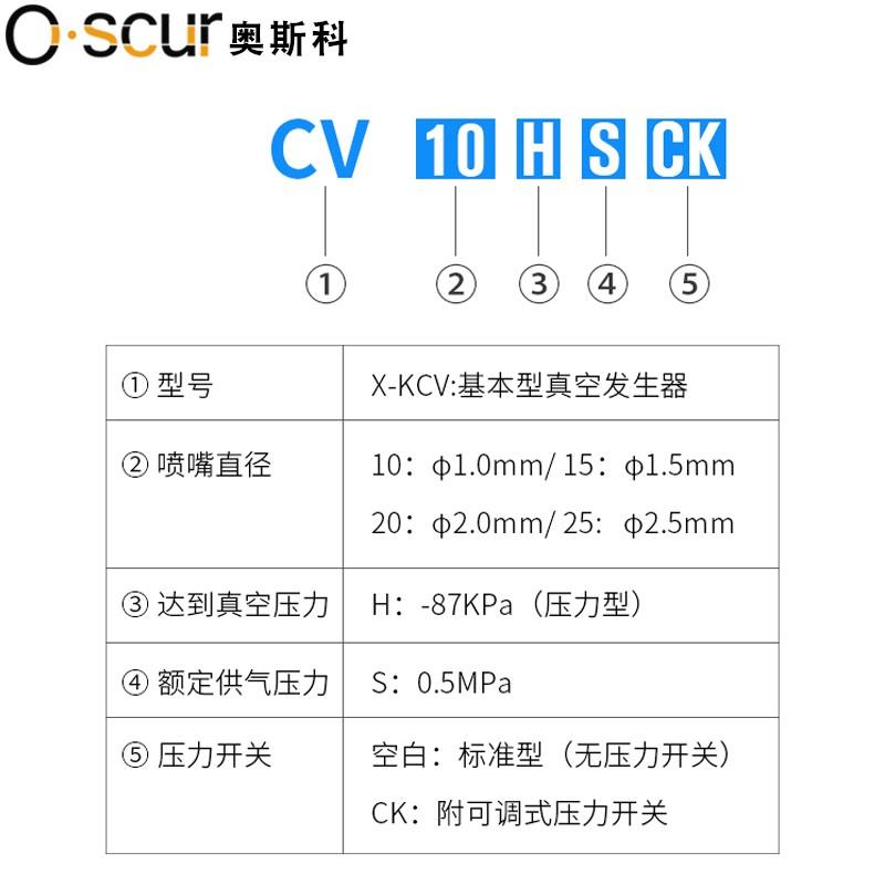 吸盘真空发生器ACV/CV/ZV10HS 15HS 20HS负压带检测开关 CV10HSCK